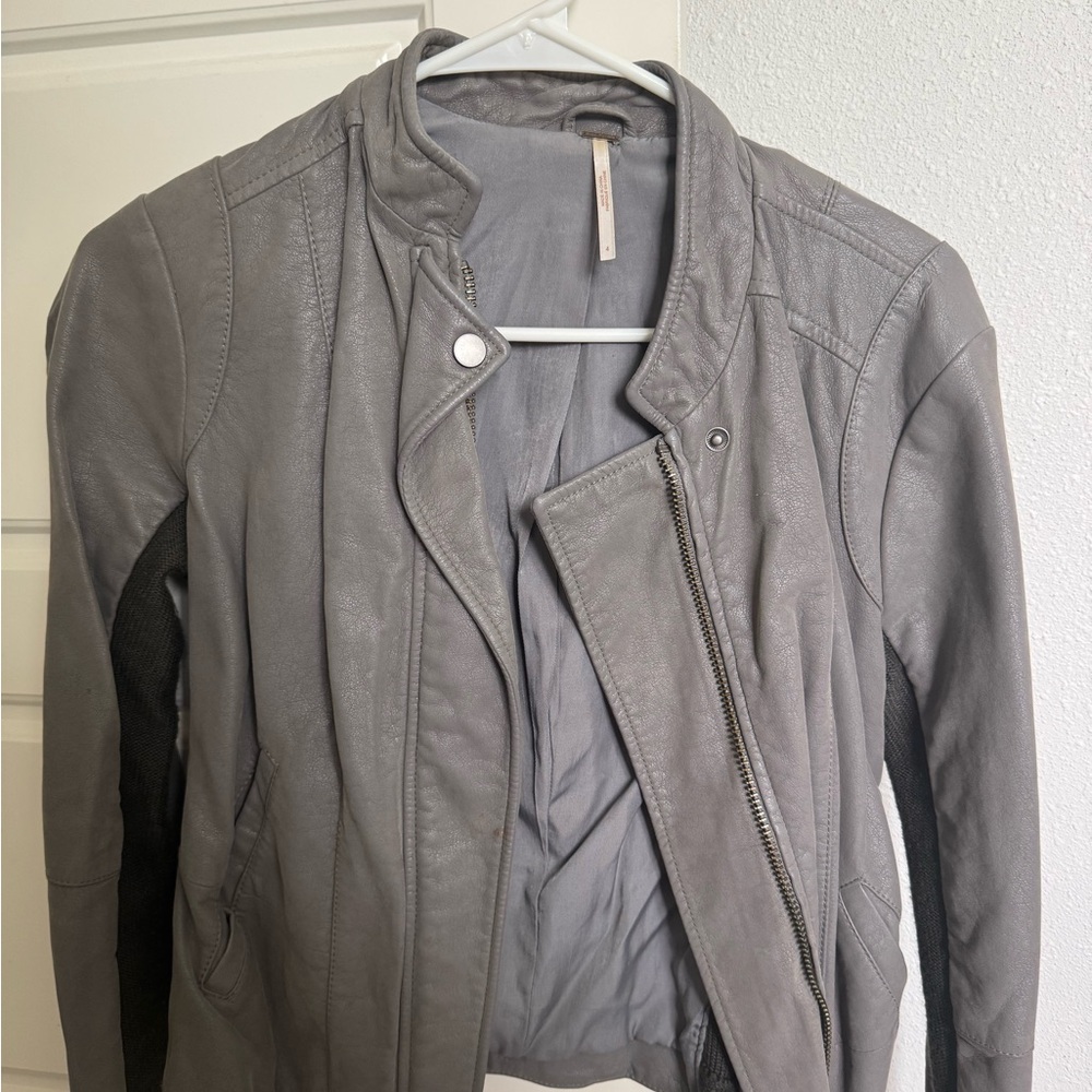 Free People Gray Leather Jacket